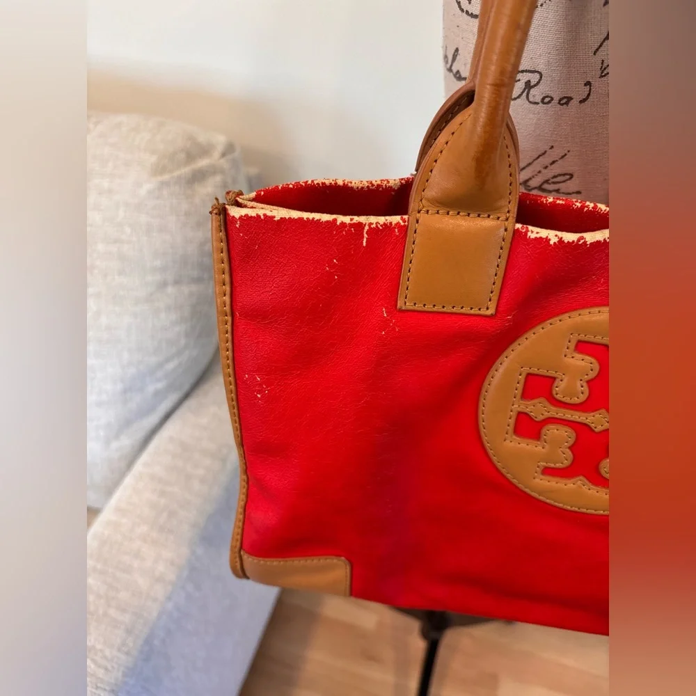 Tory Burch Red orange and tan leather tote - Picture 6 of 12